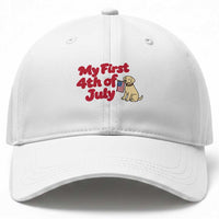 My First 4th of July Cute Golden Retriever Puppy Dog Baseball Cap American Flag Independence Holiday Milestone