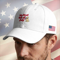 My First 4th of July Cute Golden Retriever Puppy Dog Baseball Cap American Flag Independence Holiday Milestone