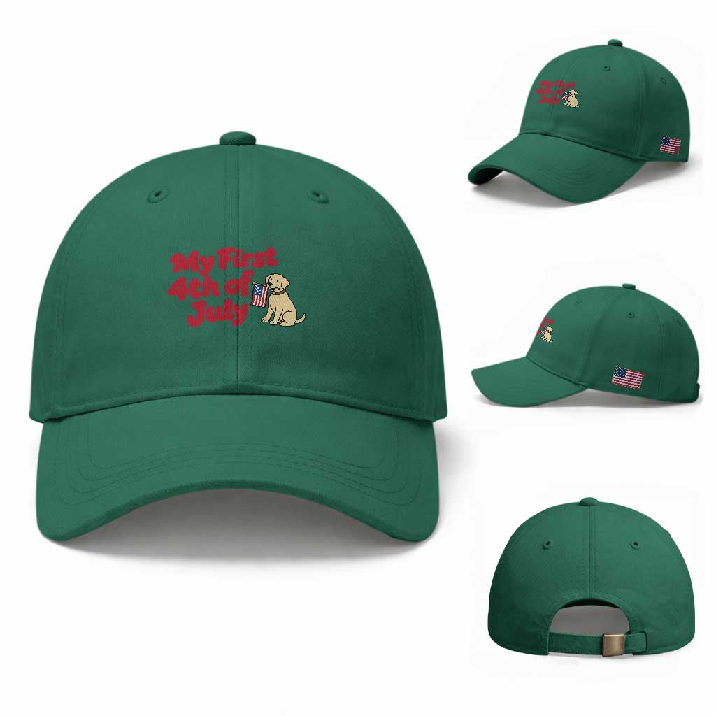 My First 4th of July Cute Golden Retriever Puppy Dog Baseball Cap American Flag Independence Holiday Milestone