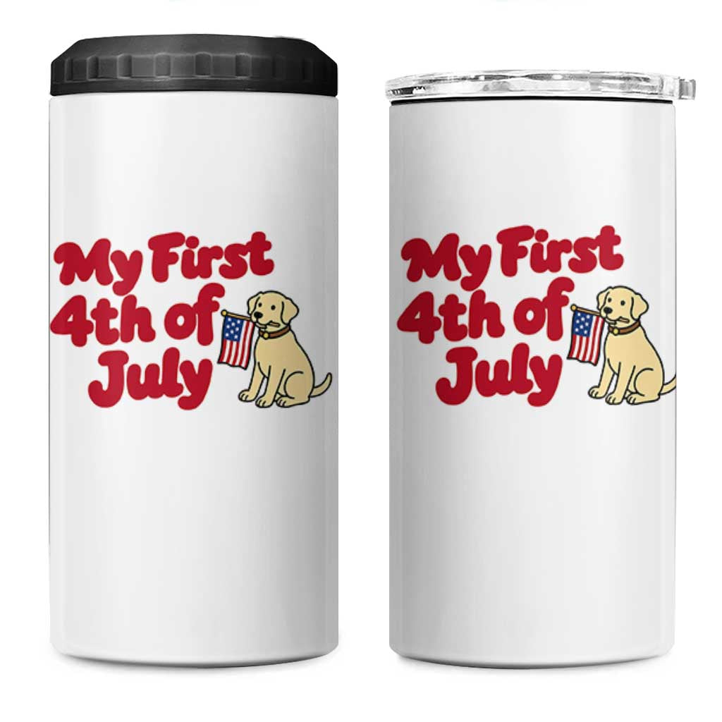 My First 4th of July Cute Golden Retriever Puppy Dog 4 in 1 Can Cooler Tumbler American Flag Independence Holiday Milestone