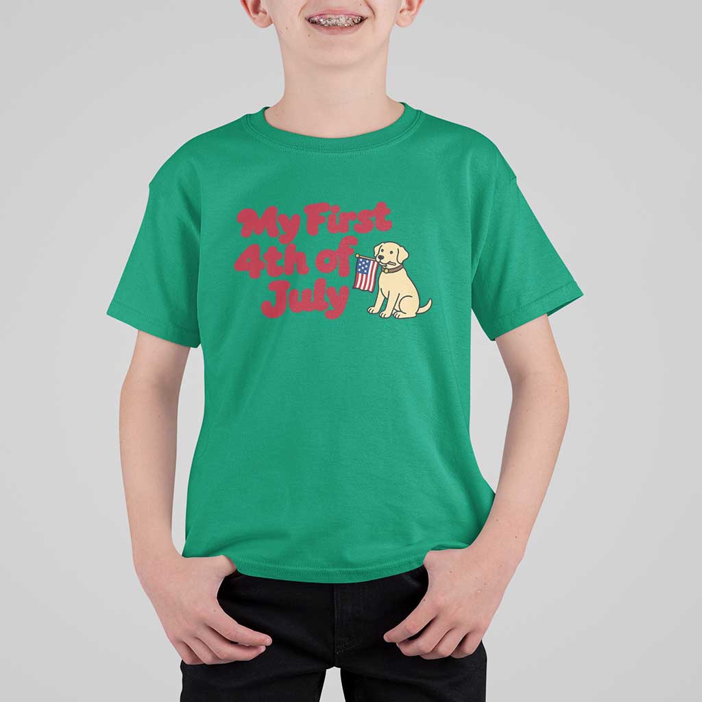 My First 4th of July Cute Golden Retriever Puppy Dog T Shirt For Kid American Flag Independence Holiday Milestone