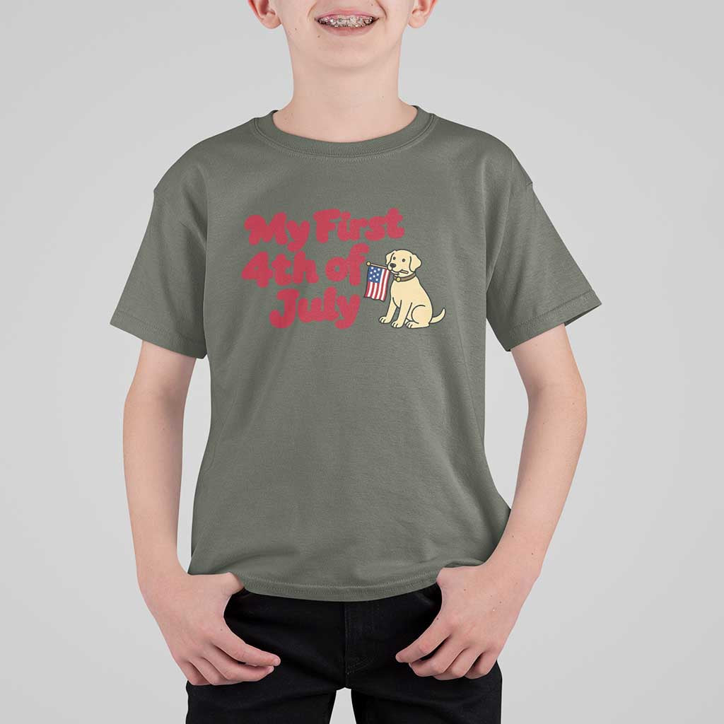 My First 4th of July Cute Golden Retriever Puppy Dog T Shirt For Kid American Flag Independence Holiday Milestone