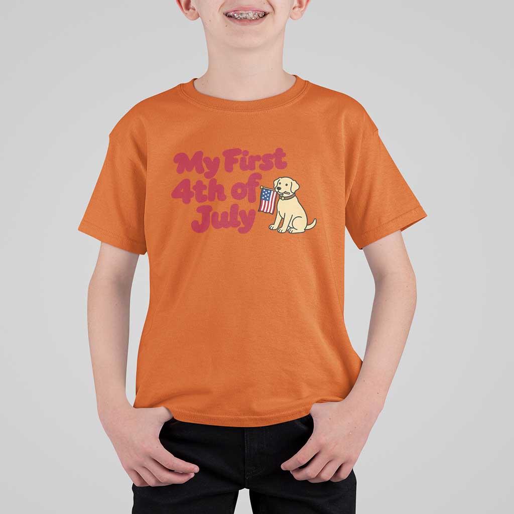 My First 4th of July Cute Golden Retriever Puppy Dog T Shirt For Kid American Flag Independence Holiday Milestone