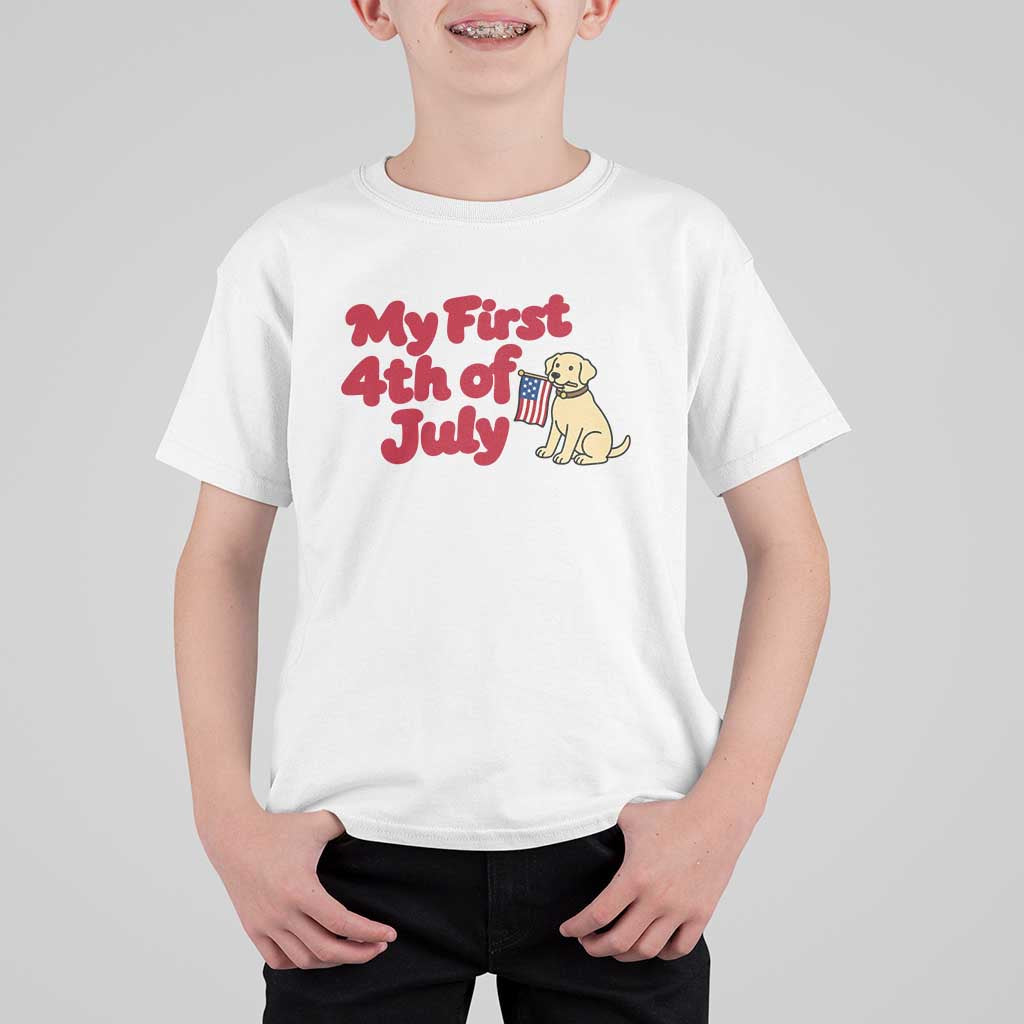 My First 4th of July Cute Golden Retriever Puppy Dog T Shirt For Kid American Flag Independence Holiday Milestone