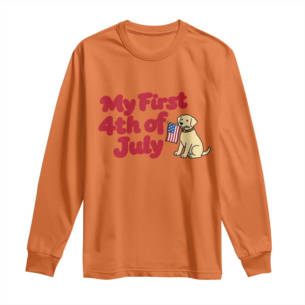 My First 4th of July Cute Golden Retriever Puppy Dog Long Sleeve Shirt American Flag Independence Holiday Milestone