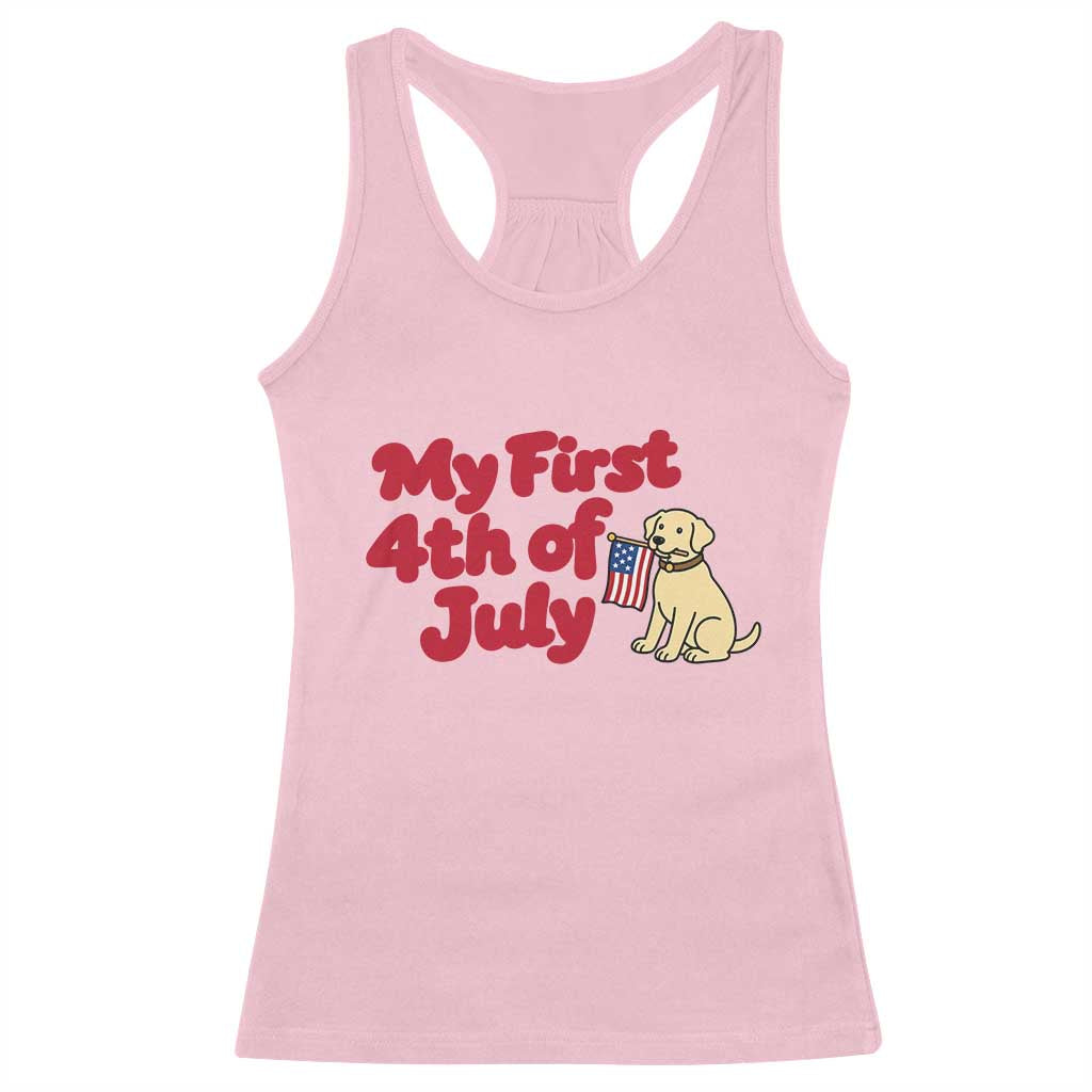 My First 4th of July Cute Golden Retriever Puppy Dog Racerback Tank Top American Flag Independence Holiday Milestone