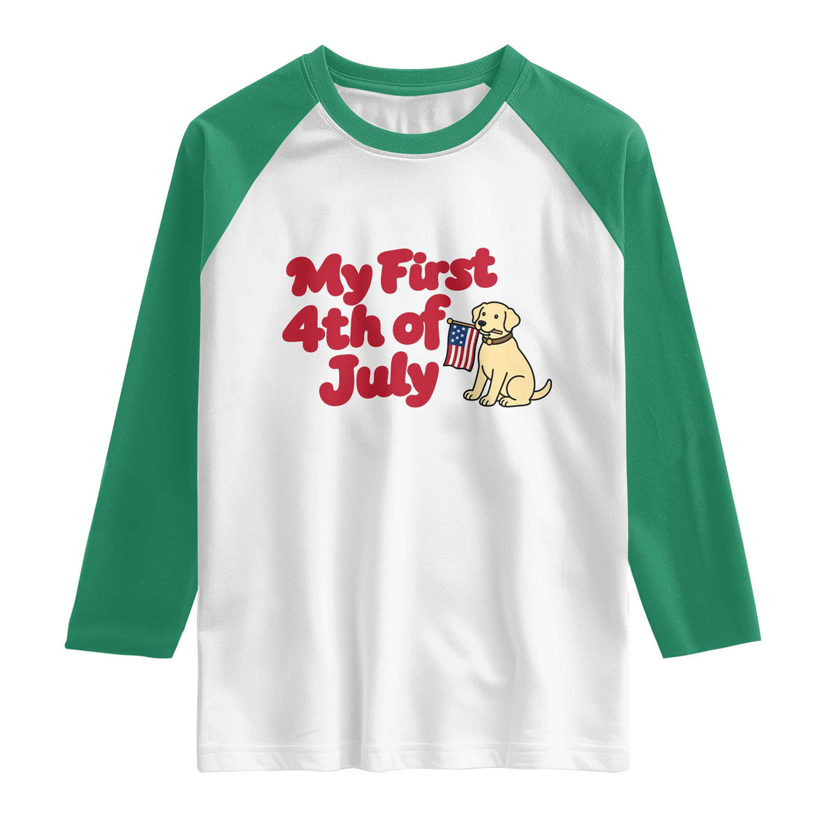 My First 4th of July Cute Golden Retriever Puppy Dog Raglan Shirt American Flag Independence Holiday Milestone