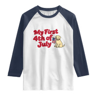 My First 4th of July Cute Golden Retriever Puppy Dog Raglan Shirt American Flag Independence Holiday Milestone