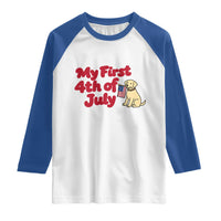 My First 4th of July Cute Golden Retriever Puppy Dog Raglan Shirt American Flag Independence Holiday Milestone
