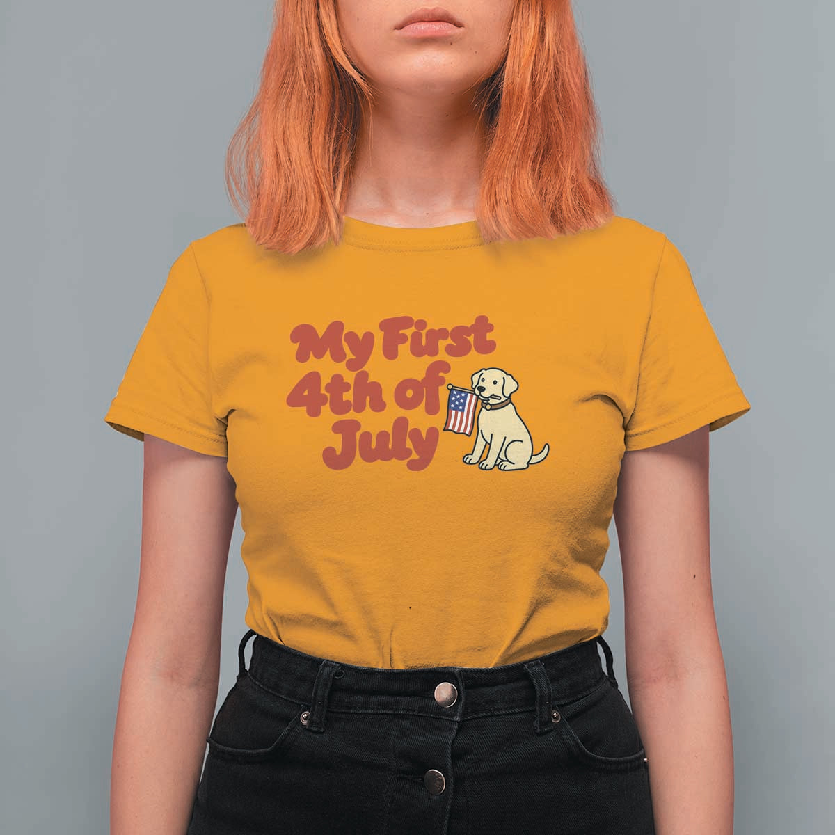 My First 4th of July Cute Golden Retriever Puppy Dog T Shirt For Women American Flag Independence Holiday Milestone