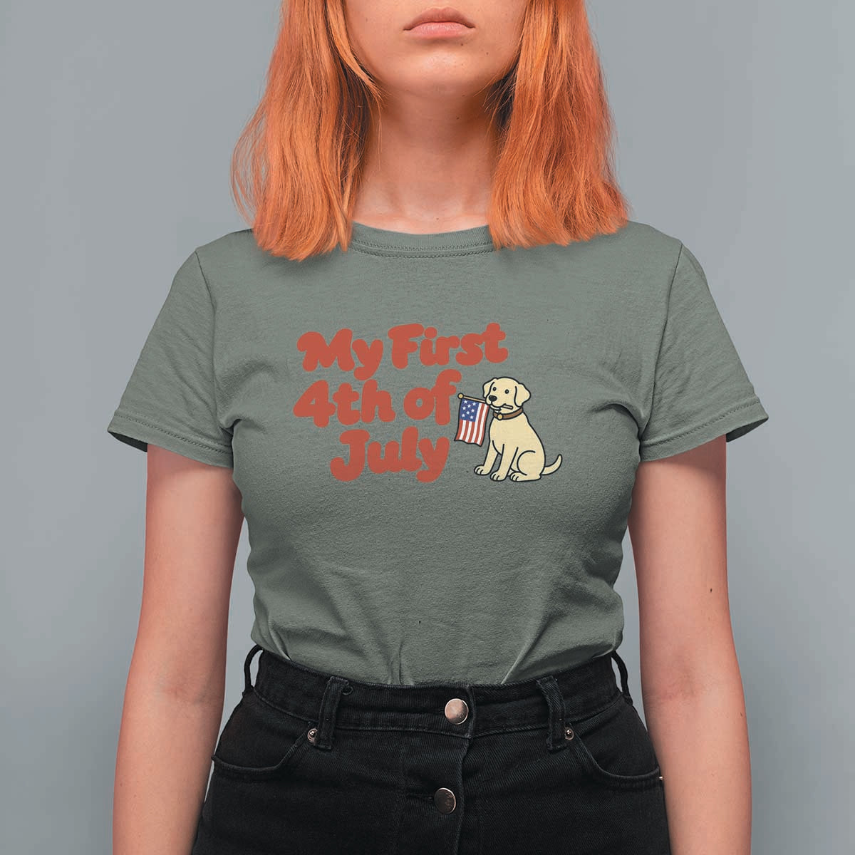 My First 4th of July Cute Golden Retriever Puppy Dog T Shirt For Women American Flag Independence Holiday Milestone