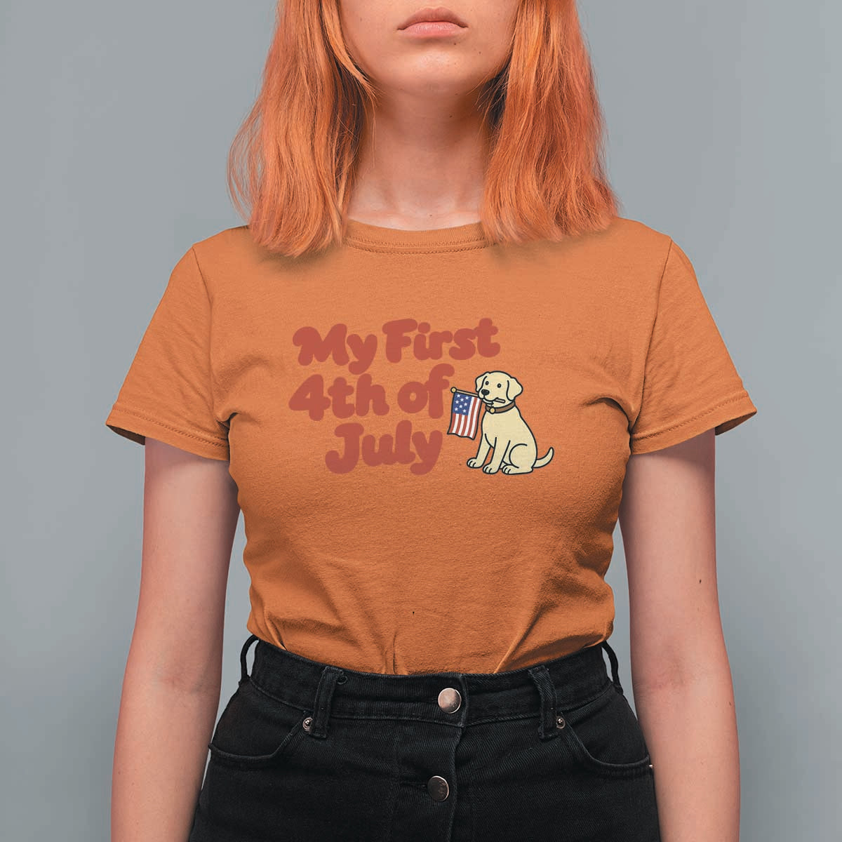 My First 4th of July Cute Golden Retriever Puppy Dog T Shirt For Women American Flag Independence Holiday Milestone