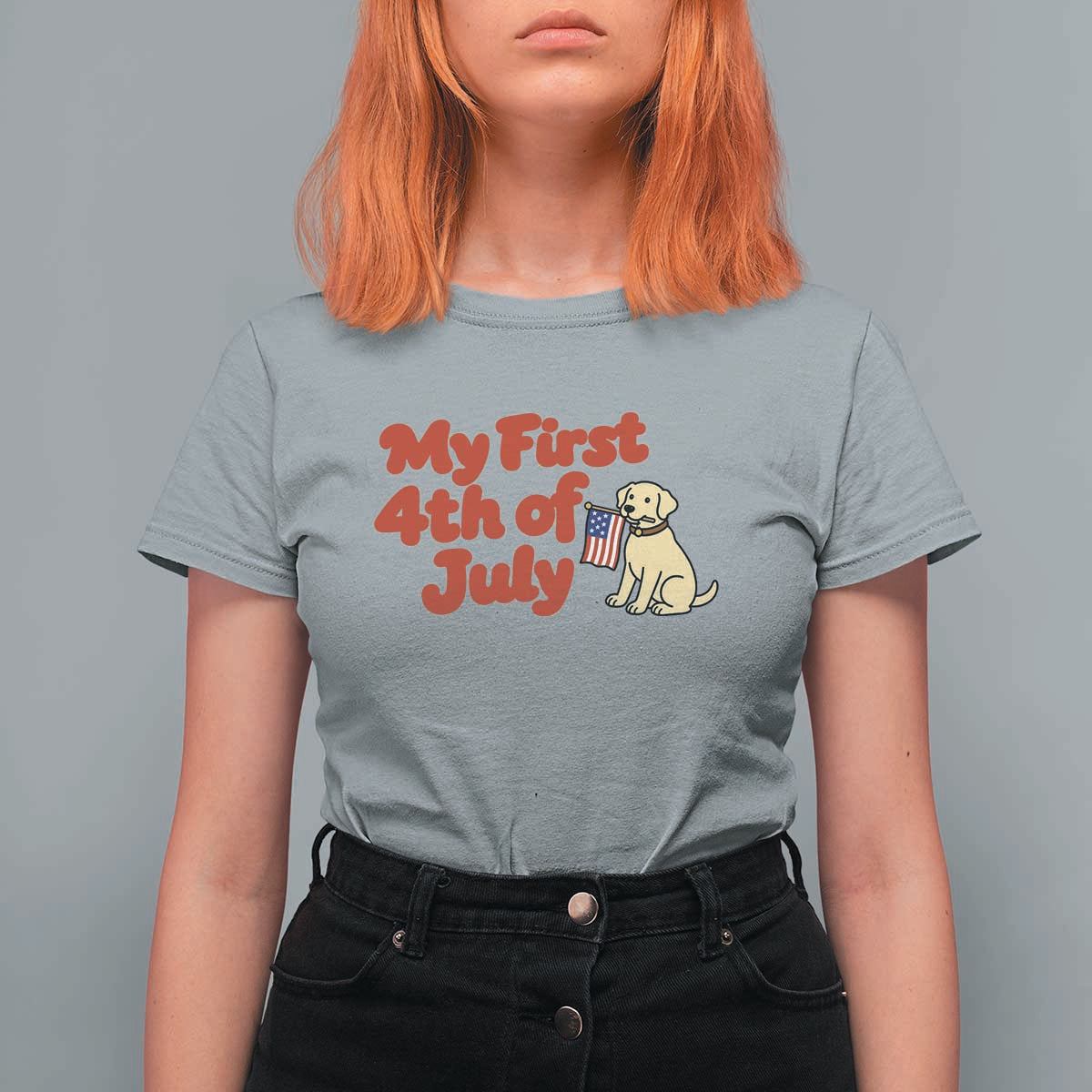 My First 4th of July Cute Golden Retriever Puppy Dog T Shirt For Women American Flag Independence Holiday Milestone