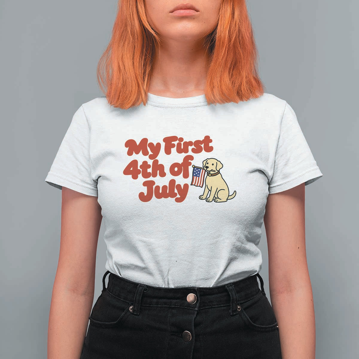 My First 4th of July Cute Golden Retriever Puppy Dog T Shirt For Women American Flag Independence Holiday Milestone