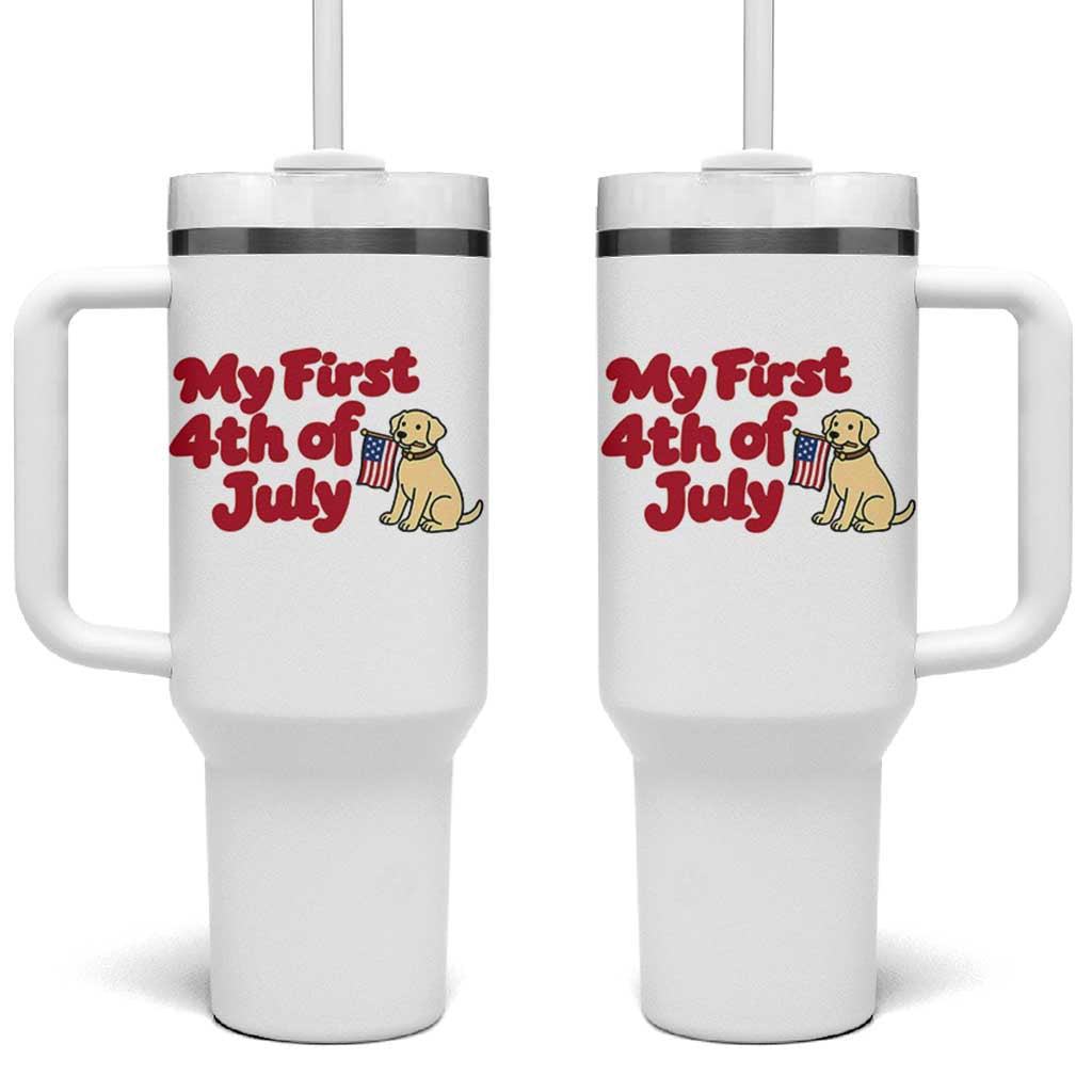 My First 4th of July Cute Golden Retriever Puppy Dog Tumbler With Handle American Flag Independence Holiday Milestone