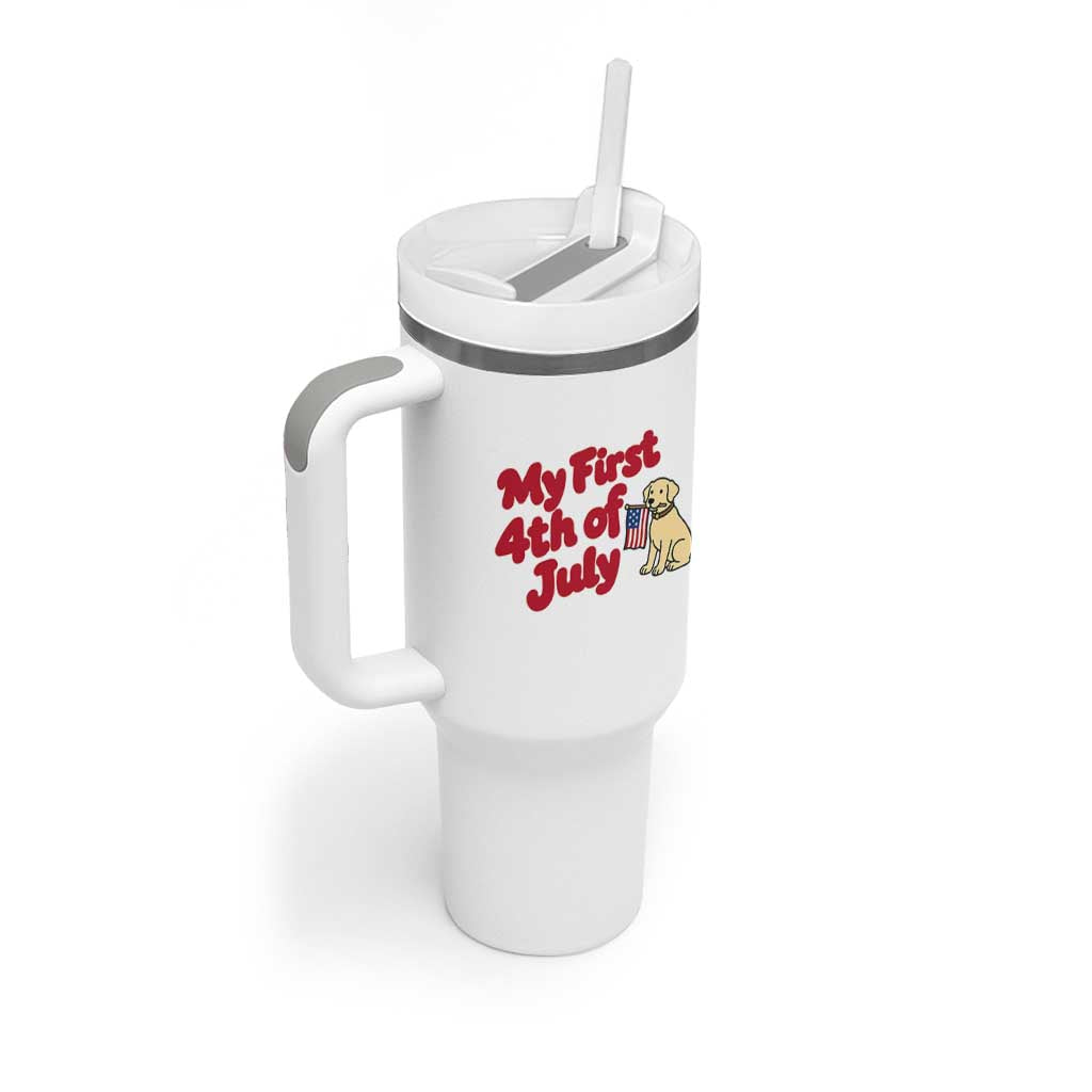 My First 4th of July Cute Golden Retriever Puppy Dog Tumbler With Handle American Flag Independence Holiday Milestone