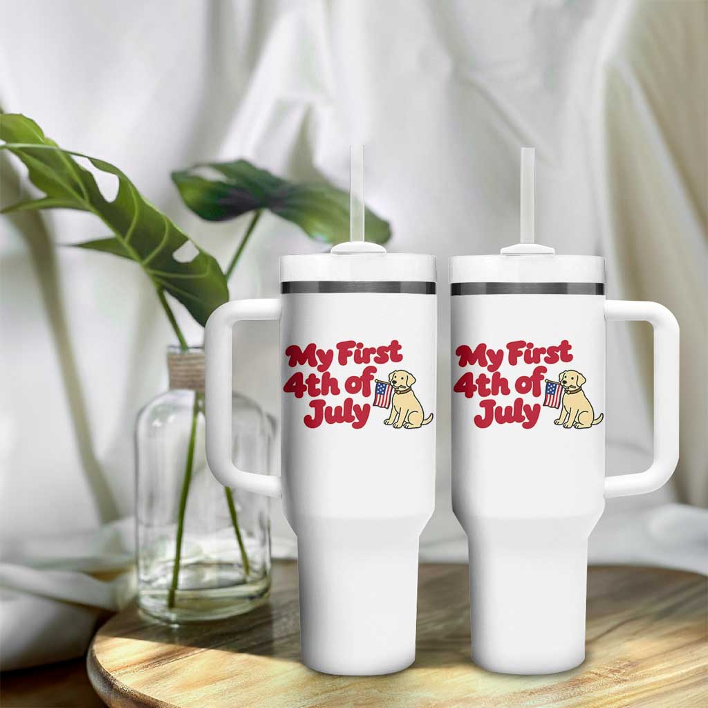 My First 4th of July Cute Golden Retriever Puppy Dog Tumbler With Handle American Flag Independence Holiday Milestone