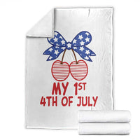 My 1st 4th of July Coquette Bow Striped Cherries Throw Blanket Preppy Patriotic Baby Girl Independence Holiday