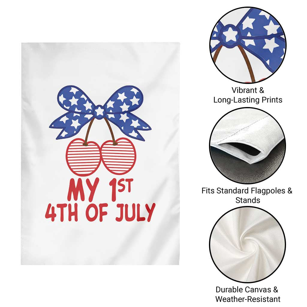 My 1st 4th of July Coquette Bow Striped Cherries Garden Flag Preppy Patriotic Baby Girl Independence Holiday