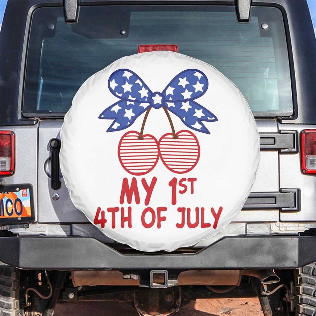 My 1st 4th of July Coquette Bow Striped Cherries Spare Tire Cover Preppy Patriotic Baby Girl Independence Holiday