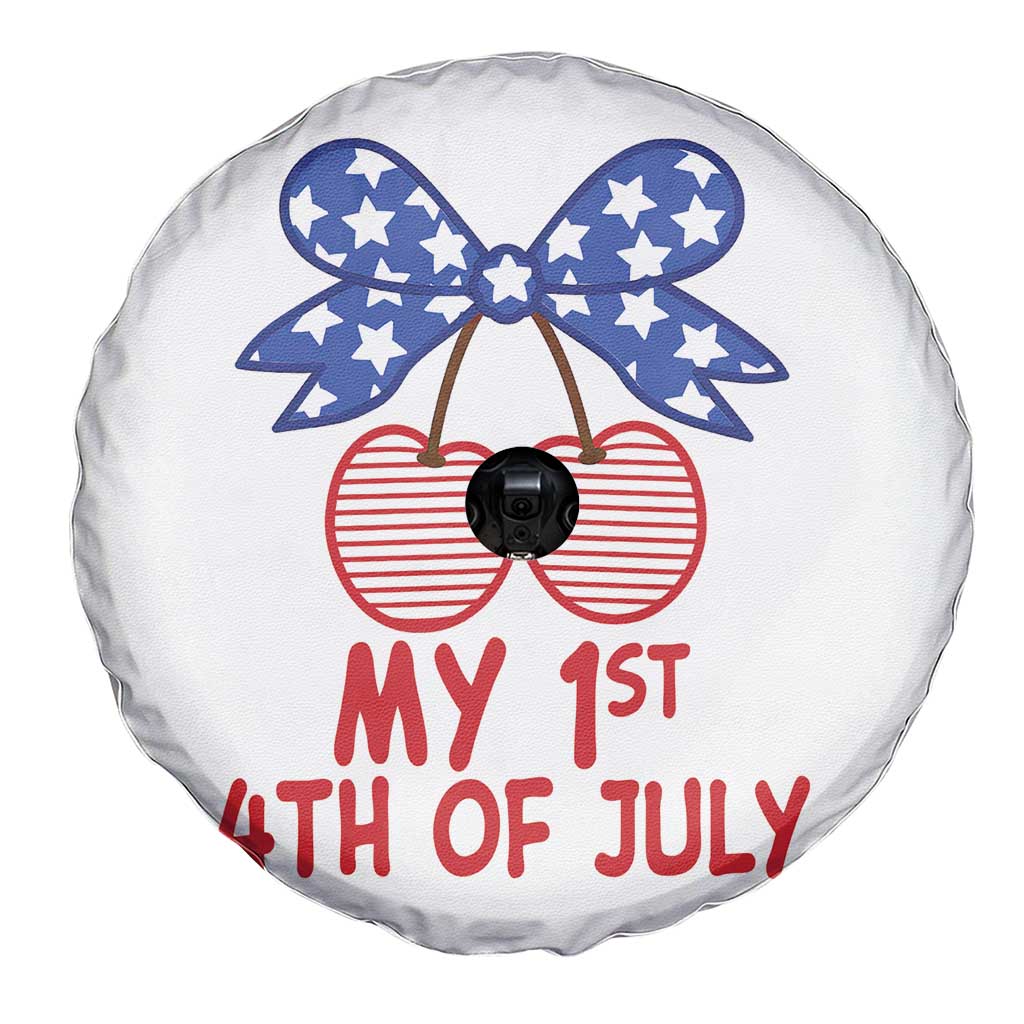 My 1st 4th of July Coquette Bow Striped Cherries Spare Tire Cover Preppy Patriotic Baby Girl Independence Holiday