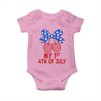 My 1st 4th of July Coquette Bow Striped Cherries Baby Onesie Preppy Patriotic Baby Girl Independence Holiday