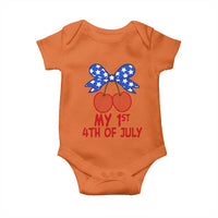 My 1st 4th of July Coquette Bow Striped Cherries Baby Onesie Preppy Patriotic Baby Girl Independence Holiday