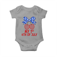 My 1st 4th of July Coquette Bow Striped Cherries Baby Onesie Preppy Patriotic Baby Girl Independence Holiday