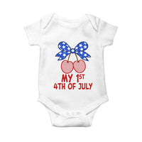 My 1st 4th of July Coquette Bow Striped Cherries Baby Onesie Preppy Patriotic Baby Girl Independence Holiday
