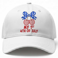 My 1st 4th of July Coquette Bow Striped Cherries Baseball Cap Preppy Patriotic Baby Girl Independence Holiday