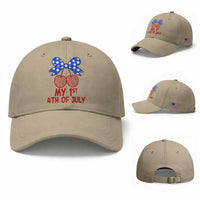 My 1st 4th of July Coquette Bow Striped Cherries Baseball Cap Preppy Patriotic Baby Girl Independence Holiday