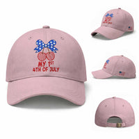 My 1st 4th of July Coquette Bow Striped Cherries Baseball Cap Preppy Patriotic Baby Girl Independence Holiday