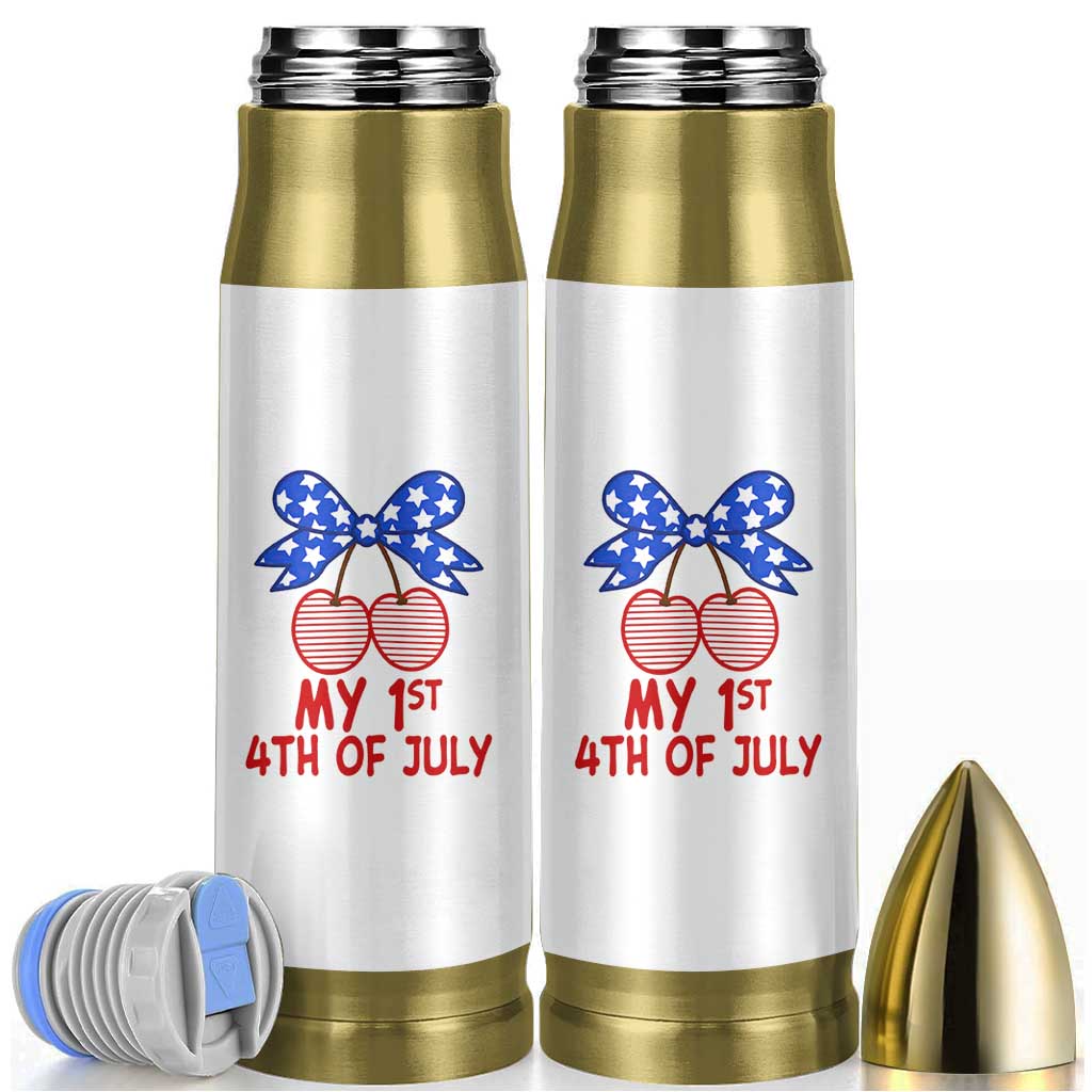 My 1st 4th of July Coquette Bow Striped Cherries Bullet Tumbler Preppy Patriotic Baby Girl Independence Holiday