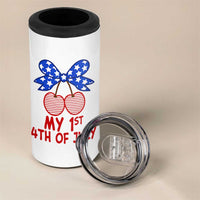 My 1st 4th of July Coquette Bow Striped Cherries 4 in 1 Can Cooler Tumbler Preppy Patriotic Baby Girl Independence Holiday