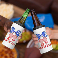 My 1st 4th of July Coquette Bow Striped Cherries 4 in 1 Can Cooler Tumbler Preppy Patriotic Baby Girl Independence Holiday