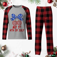 My 1st 4th of July Coquette Bow Striped Cherries Plaid Pajama Set Preppy Patriotic Baby Girl Independence Holiday