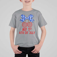 My 1st 4th of July Coquette Bow Striped Cherries T Shirt For Kid Preppy Patriotic Baby Girl Independence Holiday