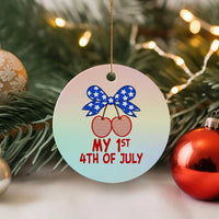 My 1st 4th of July Coquette Bow Striped Cherries Ceramic Ornament Preppy Patriotic Baby Girl Independence Holiday
