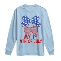 My 1st 4th of July Coquette Bow Striped Cherries Long Sleeve Shirt Preppy Patriotic Baby Girl Independence Holiday
