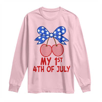My 1st 4th of July Coquette Bow Striped Cherries Long Sleeve Shirt Preppy Patriotic Baby Girl Independence Holiday