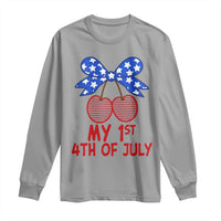 My 1st 4th of July Coquette Bow Striped Cherries Long Sleeve Shirt Preppy Patriotic Baby Girl Independence Holiday