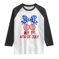 My 1st 4th of July Coquette Bow Striped Cherries Raglan Shirt Preppy Patriotic Baby Girl Independence Holiday