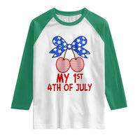 My 1st 4th of July Coquette Bow Striped Cherries Raglan Shirt Preppy Patriotic Baby Girl Independence Holiday
