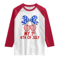 My 1st 4th of July Coquette Bow Striped Cherries Raglan Shirt Preppy Patriotic Baby Girl Independence Holiday