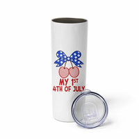 My 1st 4th of July Coquette Bow Striped Cherries Skinny Tumbler Preppy Patriotic Baby Girl Independence Holiday