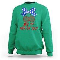 My 1st 4th of July Coquette Bow Striped Cherries Sweatshirt Preppy Patriotic Baby Girl Independence Holiday