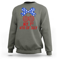 My 1st 4th of July Coquette Bow Striped Cherries Sweatshirt Preppy Patriotic Baby Girl Independence Holiday