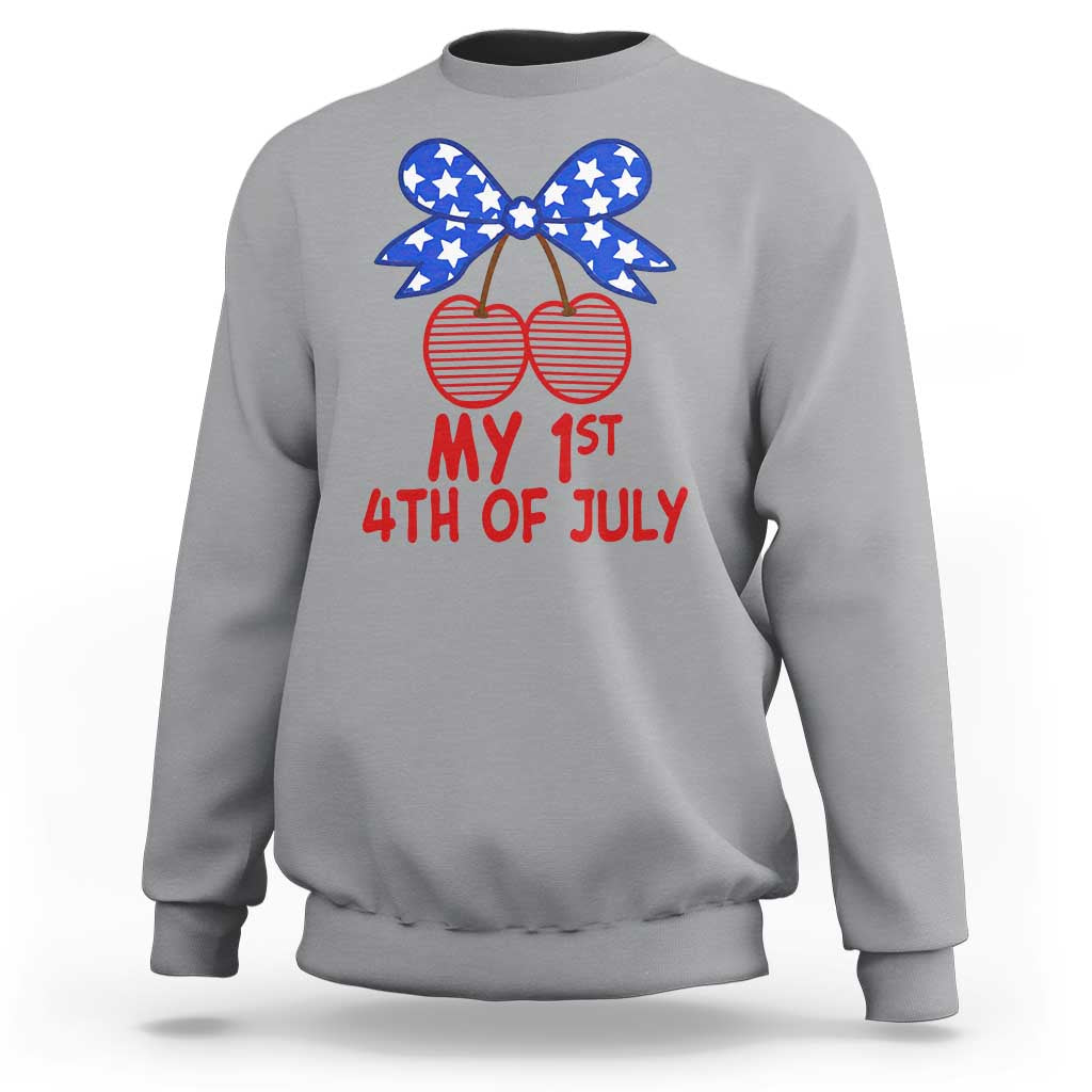 My 1st 4th of July Coquette Bow Striped Cherries Sweatshirt Preppy Patriotic Baby Girl Independence Holiday