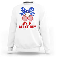 My 1st 4th of July Coquette Bow Striped Cherries Sweatshirt Preppy Patriotic Baby Girl Independence Holiday
