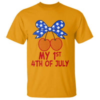 My 1st 4th of July Coquette Bow Striped Cherries T Shirt Preppy Patriotic Baby Girl Independence Holiday